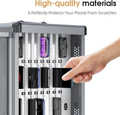 Glosen 36 Slots Cell Phone Locker, Portable Phone Storage Cabinet [Wall Mounted] [Aluminum Alloy] Cellphone Lock Box with Key & Handle for School Classroom Office Exam (Black)