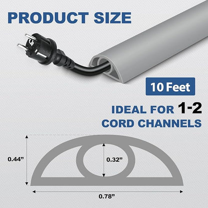 Floor Cord Cover for Wires on Floor Self Adhesive Cord Hider Floor Cable Management Wire Covers for Cords Protector Prevent Cable Trips Cord Cavity W 0.32" x H 0.32", Gray, 10Ft