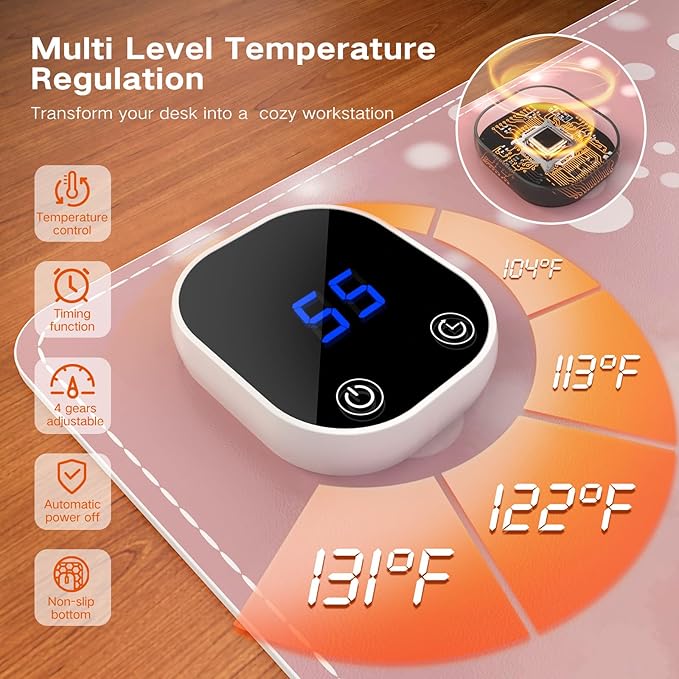 iCasso Heated Mouse Pad, Pink Mouse Pad, XL Aesthetic Heated Desk Pad with 4 Heating Levels for Computer Keyboard, 31.5" x 13" Large Mousepad for Home Office Work (Pink Stay Positive)