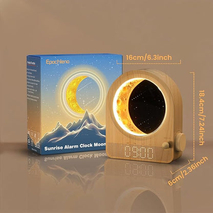 Sunrise Alarm Clock, White Noise Machine & Meteor Moonlight - 10 Soothing Sounds, Dual Alarms, 30/60/90min Timer, Easy Snooze - Bedroom Gift for Insomnia Adults/Women - Wood Grain