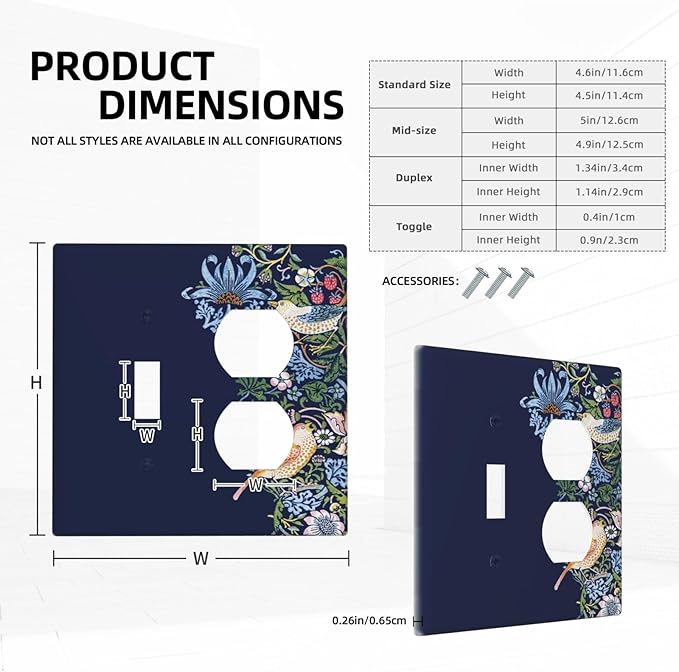 Decorative Outlet Covers Vintage Blue Morris Strawberry Thief Bird Flower 2 Gang Wall Plate Cover Single Toggle Duplex Combo Two Switch Light Switch Cover Plate Faceplate