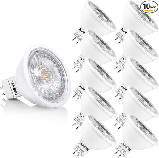 5W MR16 LED Landscape Light Bulbs, Low Voltage 12V 50W Halogen Replacement for Outdoor Landscape Spotlight and Indoor Track Light, GU5.3 Bi-Pin Base, Soft White 3000K, Non-Dimmable (Pack of 10)