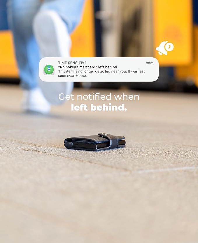Rhinokey® Wallet Tracker Card (iOS Only) - Slim Rechargeable 1.8mm Thin Tracker, Airtag Wallet IP68 Waterproof, Apple Find My Luggage Tags, Item Finder with Key Chain Hole