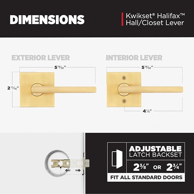 Kwikset Halifax Interior Passage Door Handle, Lever for Closet and Hallway Doors, Reversible Non-Locking Handle Lever, Satin Brass, with Microban Protection