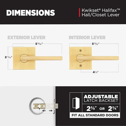 Kwikset Halifax Interior Passage Door Handle, Lever for Closet and Hallway Doors, Reversible Non-Locking Handle Lever, Satin Brass, with Microban Protection