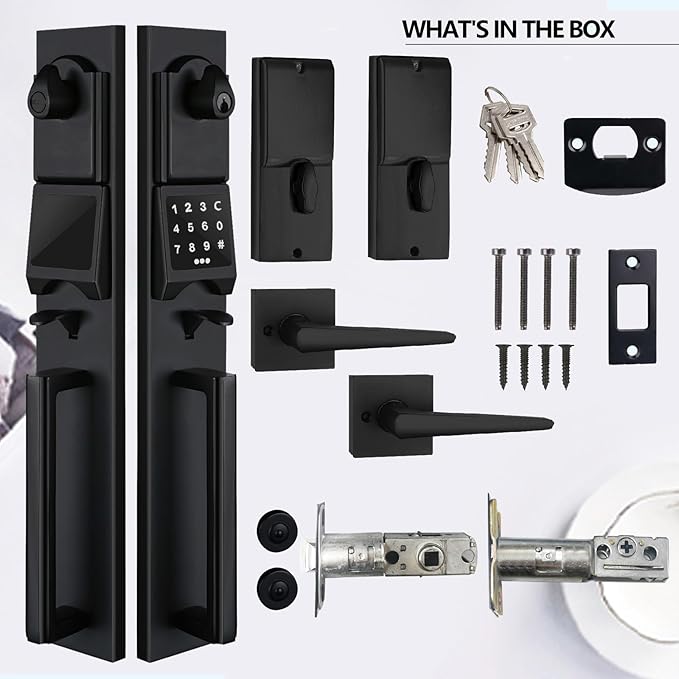 NEWBANG Right-Handed Matte Black Electronic Smart Handleset with Keypad Lock for Double Front Door（Keys Reserved）,MDHST2016DB-E-SET-RH