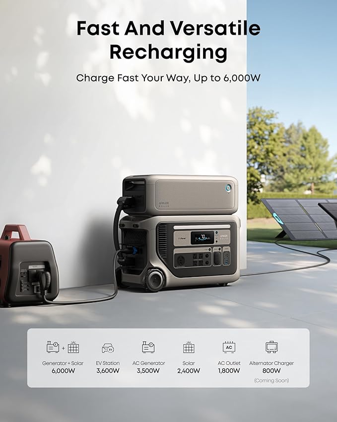 Anker SOLIX F3000 Portable Power Station, BP3000 Expansion Battery, and 400W Solar Panel, 6kWh, 6,000W Recharging, Solar Generators for Home Use, For Power Outages, RVs, Emergencies