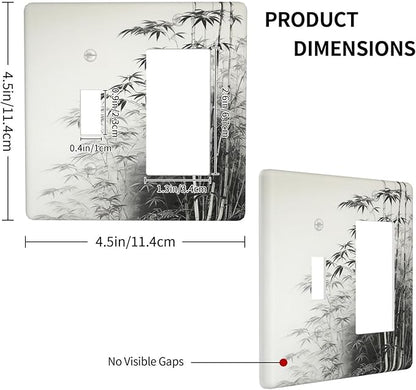 Watercolor Vintage Ink Bamboo Forest 2 Gang Combo 1 Toggle 1 Rcoker Light Switch Covers Decorative Switch Plates Electrical Switch Plates and Outlet Covers for Home Art Decor 4.5 X 4.5 IN