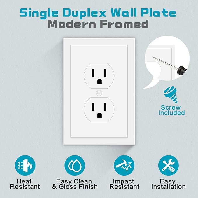 Outlet Covers Wall Plate Electrical Outlet Cover Plates Dual Receptacle Outlet Faceplate for Light Switches, Smart Switch, GFCI, Dimmers, Receptacle, USB Outlet (40 Pack, 1-Gang 4.88X3.18 Inch)
