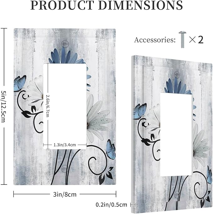 Decorative Outlet Covers Rustic Blue White Daisy Ink Flower 1 Gang Rocker Light Switch Cover Plate Single Wall Plates for Electrical Outlets Switch Plate Covers for Bedroom Home Decor