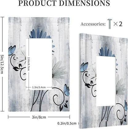 Decorative Outlet Covers Rustic Blue White Daisy Ink Flower 1 Gang Rocker Light Switch Cover Plate Single Wall Plates for Electrical Outlets Switch Plate Covers for Bedroom Home Decor