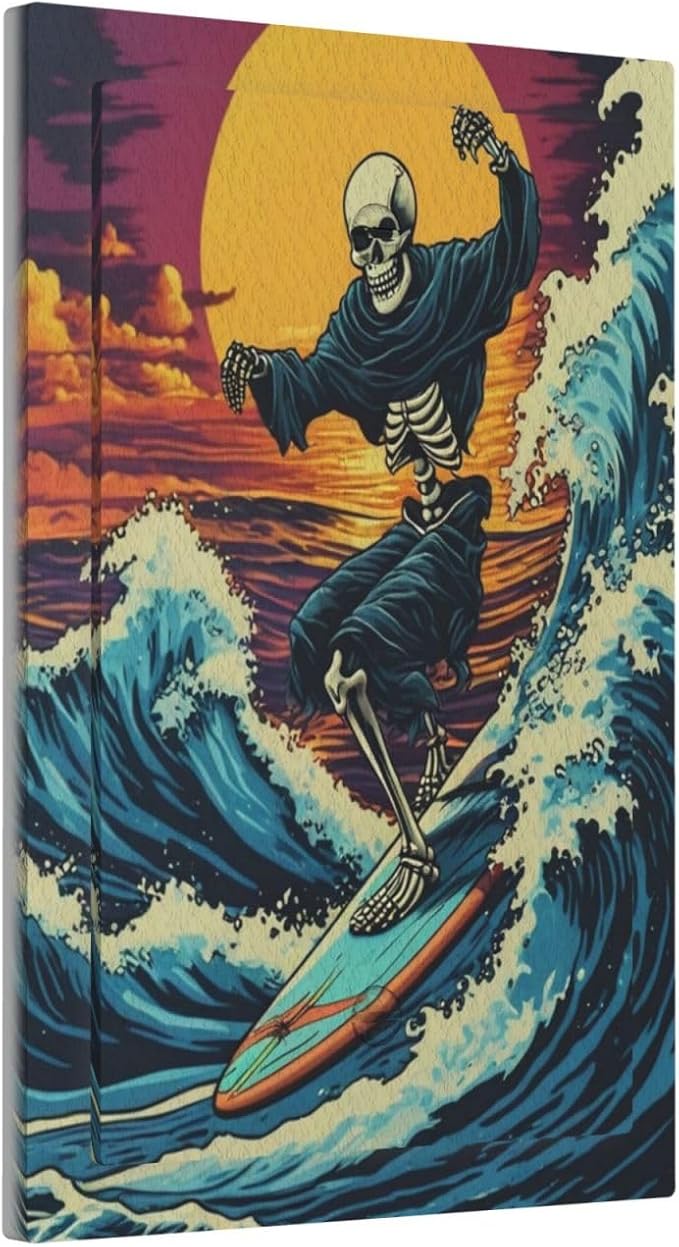 Skeleton Riding Surfboard on Wave In The Ocean Light Switch Covers No Device Wall Plate 1 Gang Decorative Blank Switchplate Electrical Faceplate for Farmhouse Living Bedroom Decor