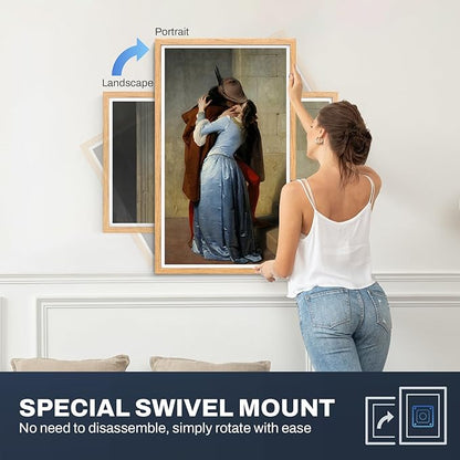 32 Inch FHD Extra Large Digital Picture Frame Touchscreen, 64GB FHD IPS WiFi Digital Photo Frame Remote, Share Photo/Video via Apps, Email, Auto-Rotate,Wood Pattern