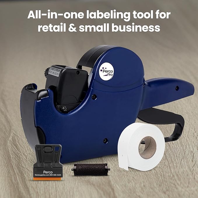 Perco Pro 2 Line Date Gun, Includes 16 Digits Date Gun Labeler, Pre-Loaded Roll of 750 White Labels and Ink Roll