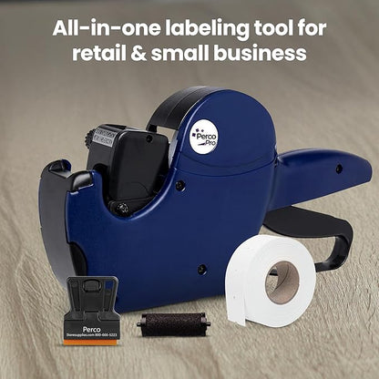 Perco Pro 2 Line Date Gun, Includes 16 Digits Date Gun Labeler, Pre-Loaded Roll of 750 White Labels and Ink Roll