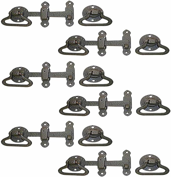 Renovators Supply Manufacturing Black Wrought Iron Gate Turn Latch Lock Set 6.5 Inches W Heavy Duty Rust Resistant Powder Coated Barn Door, Fence Or Gate Ring Latches with Mounting Hardware Pack of 6