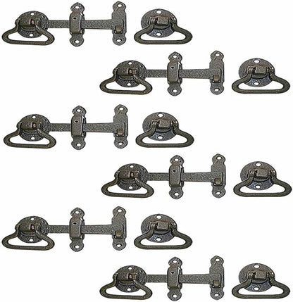Renovators Supply Manufacturing Black Wrought Iron Gate Turn Latch Lock Set 6.5 Inches W Heavy Duty Rust Resistant Powder Coated Barn Door, Fence Or Gate Ring Latches with Mounting Hardware Pack of 6