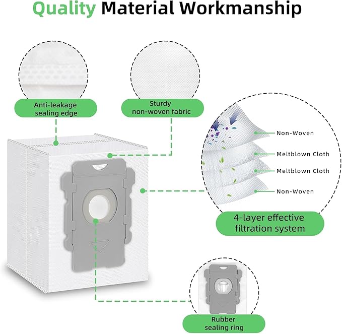 14 Pack Replacement Vacuum Bags Compatible with iRobot Roombai7, i7+, i8+, i3+, i4+, i5+ i6, i6+, j5, j5+, j6+, j7, j7+, j8+, j9, j9+, s9, s9+, i &s& j Series Clean Base Automatic Dirt Disposal Bags
