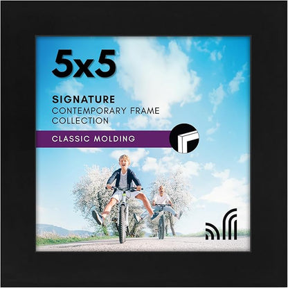 Americanflat 5x5 Picture Frame with Shatter-Resistant Glass - Signature Collection - Gallery Style Frames Made of Engineered Wood - Square Frame for Tabletop and Wall Display - Black