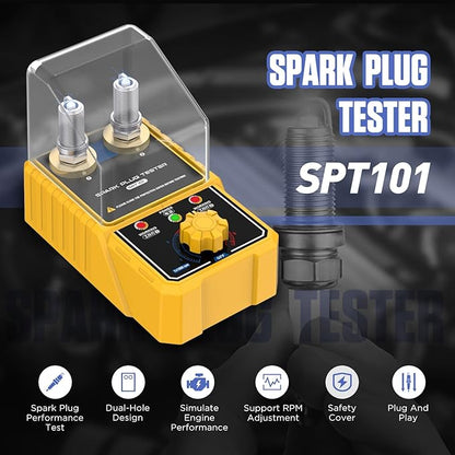 Spark Tester Automotive, Car Spark Plug Tester with Auto Adjustable Double Hole Detector Ignition Plug Analyzer, Automotive Engine Ignition Plug Analyzer 110V for 12V Vehicles