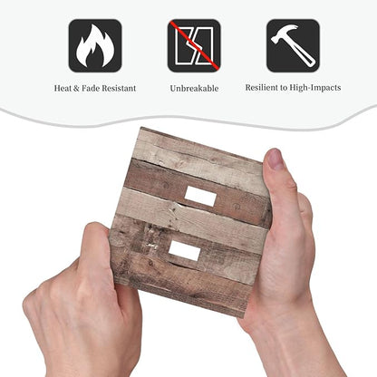 Decorative Switch Plates Retro Wood Brown Farmhouse Barn Wooden 2 Gang Double Toggle Outlet Light Switch Cover Wall Plate Electrical Faceplate for Farmhouse Cabin Decor