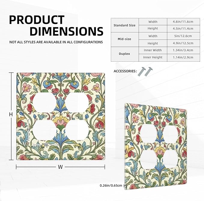 Outlet Covers Boho Red Floral Morris Plant Leaves 2 Gang Double Duplex Decorative Light Switch Covers Electrical Wallplates Socket Faceplate For Farmhouse Cabin Decor
