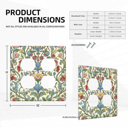 Outlet Covers Boho Red Floral Morris Plant Leaves 2 Gang Double Duplex Decorative Light Switch Covers Electrical Wallplates Socket Faceplate For Farmhouse Cabin Decor