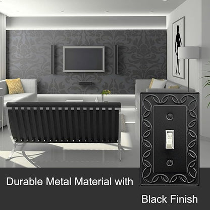 Single Duplex Outlet Cover Plate, 4-Pack Black NovaBloom Metal Wall Plate 1 Gang, Light Switch Cover, for Receptacle Light Switch, Switch Cover Decorative Wallplate, Durable