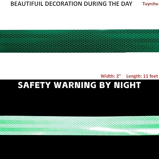 Non Fading Green Reflective Tape Outdoor Waterproof 2 inch, High Visibility Warning Industrial Marking Tape, Safety Stickers (11 feet)