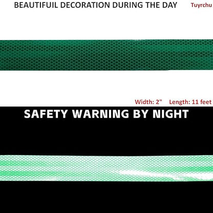 Non Fading Green Reflective Tape Outdoor Waterproof 2 inch, High Visibility Warning Industrial Marking Tape, Safety Stickers (11 feet)