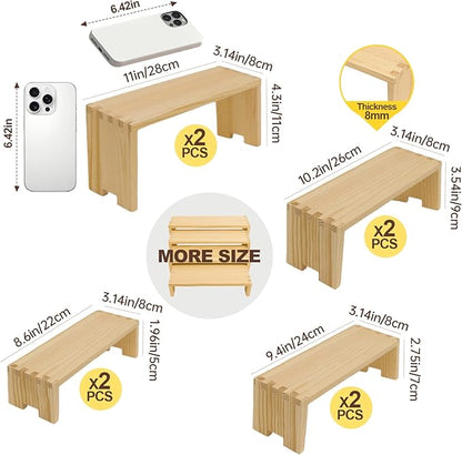 Large Display Wood Risers Wooden Stand 8 Tier Wood Racks Decorative Rectangular, 2 Set 8 Pieces Cupcake Stands Cologne Perfume Organizer Dessert Showcase Items(nature)