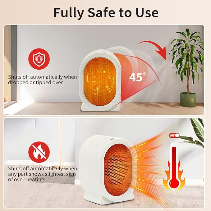 Portable Space Heater for Indoor Use, 400W Small Electric Desk Heater for Bedroom or Office,Overheating & Tip-Over Protection,Fast Heating Room Heater,Lightweight (White)