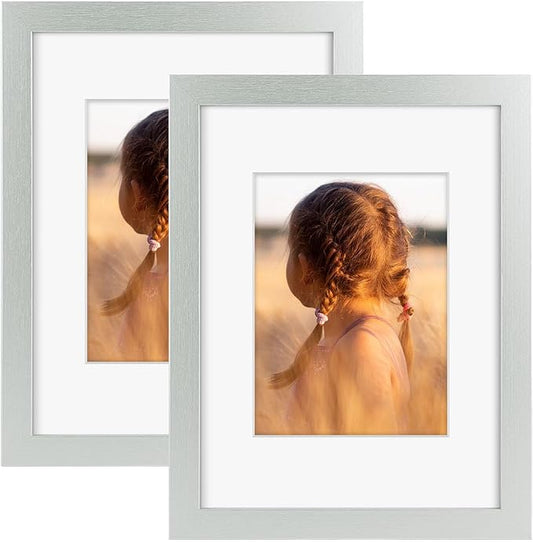 Golden State Art, 9x12 Picture Frame with Mat for 6x8 - High Definition Glass Wall Mounting Horizontal Vertical Display (Silver, 2 Pack)