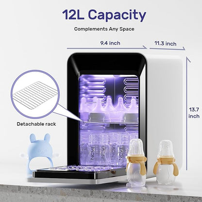 NCVI 12L UV-Light Baby Bottle Dryer Pro for Infant Must Have Can Hold 12 Baby Bottles, Baby UV Household Box Cabinet for Baby Pacifiers/Silicone Teether Toys/Breast Pump Parts