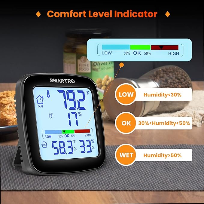 SMARTRO SC92 Professional Indoor Outdoor Thermometer Wireless Digital Hygrometer Room Humidity Gauge Temperature and Humidity Meter Pro Accuracy Calibration