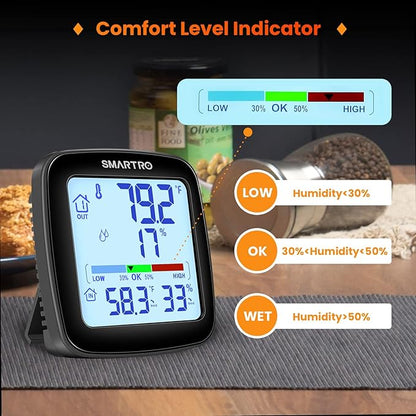 SMARTRO SC92 Professional Indoor Outdoor Thermometer Wireless Digital Hygrometer Room Humidity Gauge Temperature and Humidity Meter Pro Accuracy Calibration
