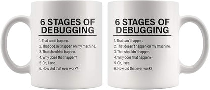 Panvola Stages Of Debugging Computer Programmer Gift Funny Programming Mug For Dad Husband Boyfriend Coworker From Wife Girlfriend Friends 11 oz White Coffee Cup