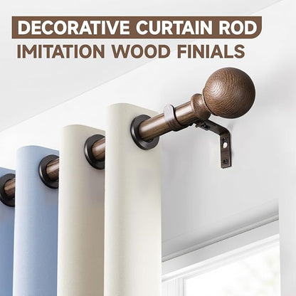 BRIOFOX Walnut Wood Curtain Rods for Windows 66 to 120 Inch(5.5-10ft) - 1'' Diameter Heavy Duty Curtain Rods with Imitation Wood Grain Pattern Finials,Adjustable Decorative Curtain Rods Set,28-120''