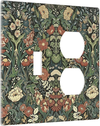 Wallplates Vintage Dark Floral William Morris Green Flower 1 Toggle 1 Duplex Switch Plate Electrical GFCI Faceplate Decorative Light Switch Covers for living Room Home Decor