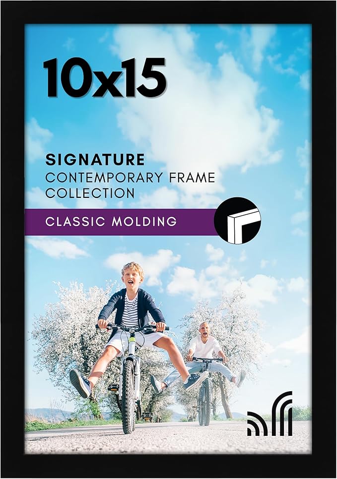 Americanflat 10x15 Picture Frame with Shatter-Resistant Glass - Signature Collection - Gallery-Style Frames Made of Engineered Wood - Photo Frame for Wall Display - Black