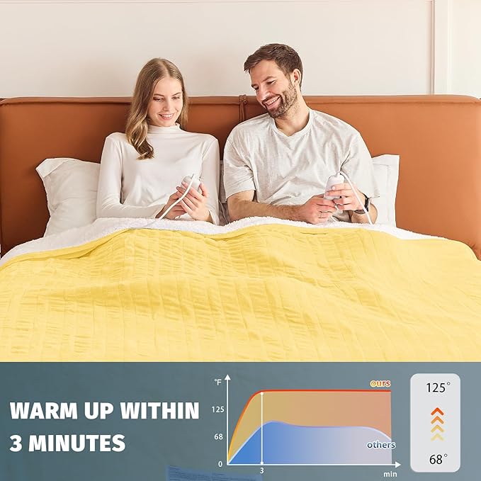 Heated Electric Blanket Queen Size - 84" x 90" Heating Blanket with Dual Control, 10 Heating Levels & 8 Hours Auto Off, Soft Warm Flannel Blanket, Christmas Birthday Gifts for Senior Grandma