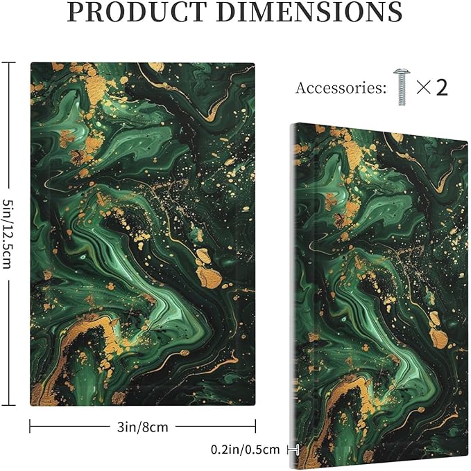 Green/Gold Modern Abstract Luxury Marble 1-Gang No Device Blank Wallplate Electrical Light Switch Covers Decorative Receptacle Face Plate Cover for Bathroom 5 X 3 IN