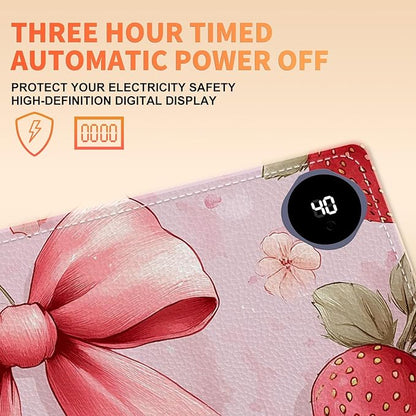 Heated Mouse Pad 31.5x13 in 3-Temp Fast Heating Desk Mat with Auto Timer Warmer for Hands Wrist Pain Relief Waterproof Keyboard Mat for Office, Gaming, Home, Pink Bow Floral