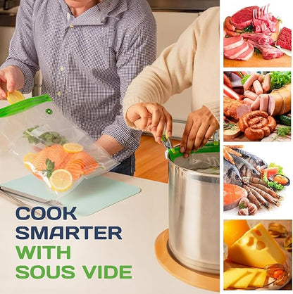 SOUSVIDE ART 37pcs Reusable Vacuum Seal Bags with Vacuum Sealer - 30 Cooking and Storage Bags of 3 Sizes with Pump and Sous Vide Cooker Accessories - Food Safe Kit, Keeps Food Fresh