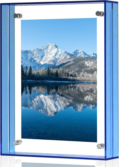 5x7 Picture Frame, Stunning Color Acrylic Photo Frames, Wall & Tabletop Display Frames, Modern Floating Style for Home Office Decoration, Blue (1 Pack)