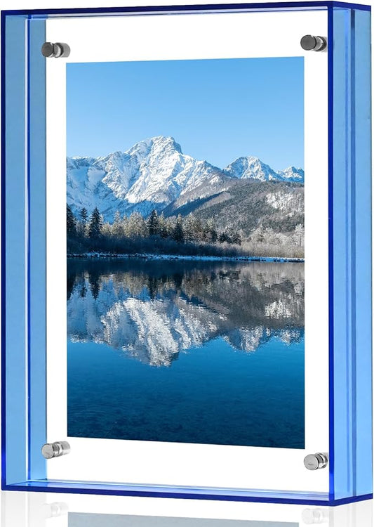 5x7 Picture Frame, Stunning Color Acrylic Photo Frames, Wall & Tabletop Display Frames, Modern Floating Style for Home Office Decoration, Blue (1 Pack)