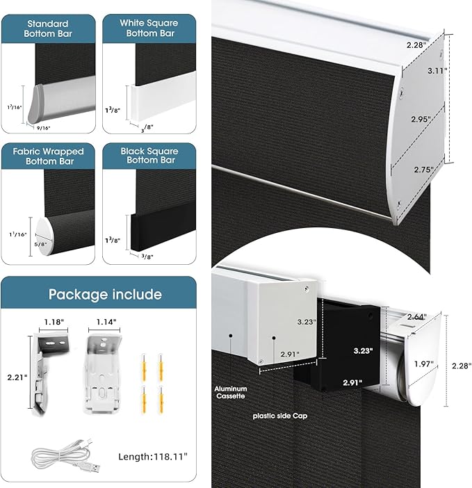 SmartWings Motorized 100% Blackout Shades Blinds, Custom Size, Cordless Window Shades with Rechargeable Battery, Work with Matter/Apple HomeKit, Alexa, Thread/Zigbee, Remote Optional, Eclipse Black