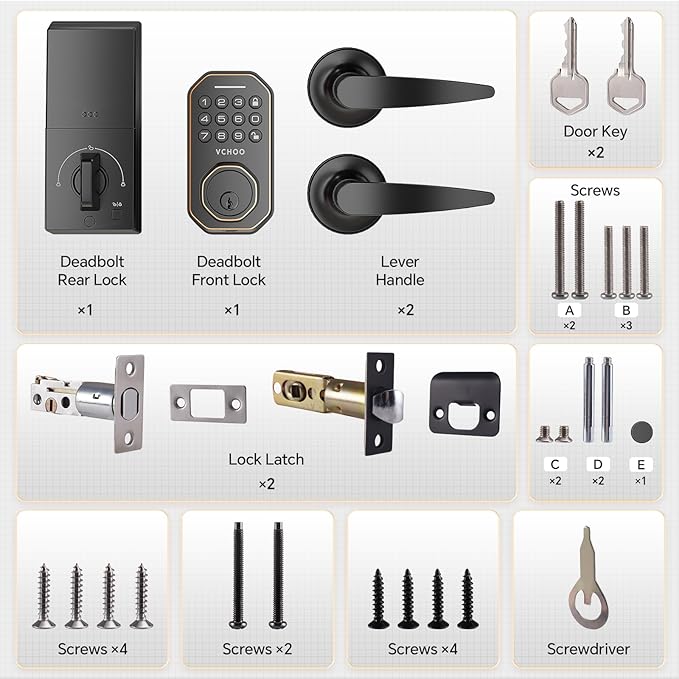 Keyless Entry Door Lock Set Smart Locks for Front Keypad Door Lock with Handle Automatic Lock One Time Password Anti Peeping Password IP54, Bronze