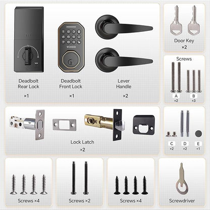 Keyless Entry Door Lock Set Smart Locks for Front Keypad Door Lock with Handle Automatic Lock One Time Password Anti Peeping Password IP54, Bronze