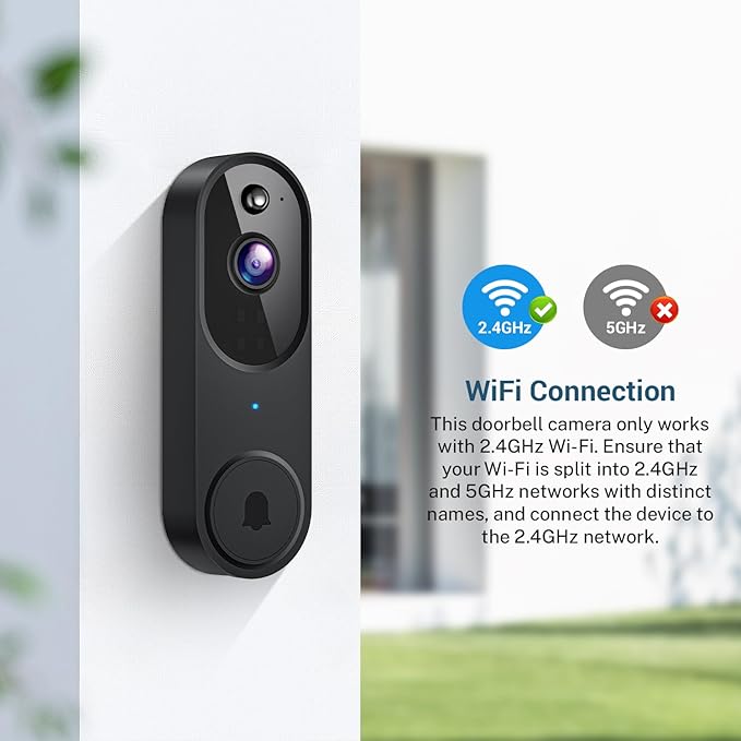 Smart Video Doorbell Camera Wireless, AI Human Detection and Instant Alerts, Night Vision, 2-Way Audio, Battery Powered, Cloud Storage Sold Seperately, 2.4G WiFi (Chime Included)